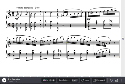 Screenshot of paging through music