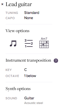 Screenshot of instrument transposition section