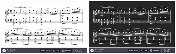 Screenshot of same notation in light and dark modes